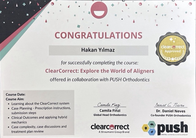 Certificate of Assoc. Prof. Dr. Hakan Yılmaz, orthodontist in Istanbul: ClearCorrect: Explore the World of Aligners, with PUSH Orthodontics, 2021