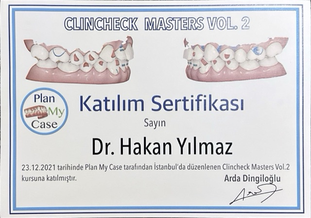 Certificate of Assoc. Prof. Dr. Hakan Yılmaz, orthodontist in Istanbul: ClinCheck Masters Vol. 2, Plan My Case, Istanbul, 2021