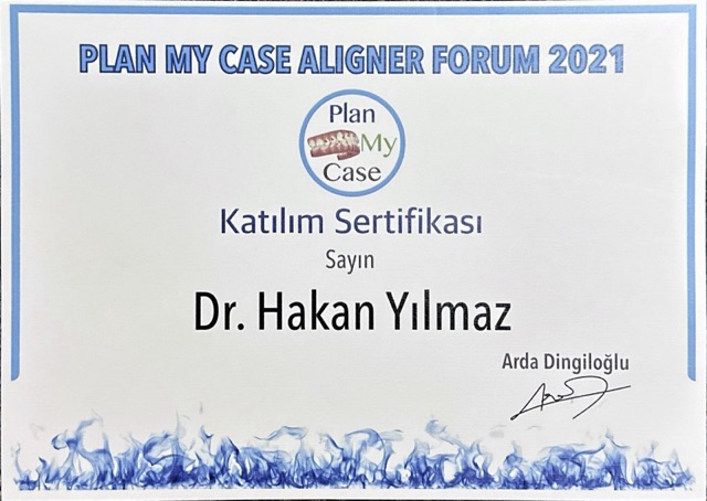 Certificate of Assoc. Prof. Dr. Hakan Yılmaz, orthodontist in Istanbul: Plan My Case Aligner Forum, 2021